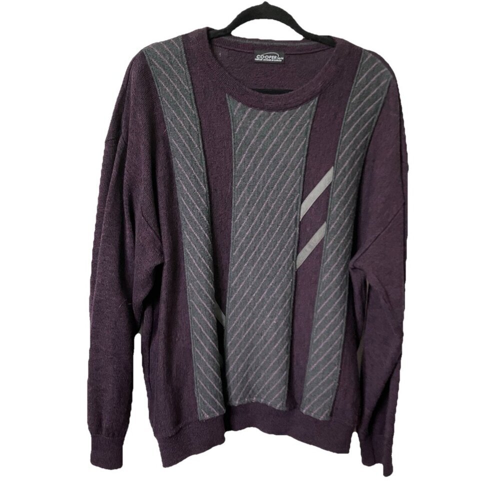 Vintage Cooper Sweater Mens XXL Purple Gray Knit Pullover Grandpa Cabin 90s